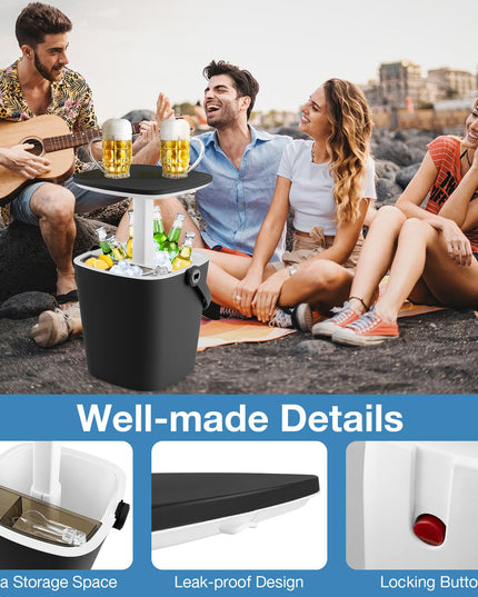 Giantex Outdoor Side Table Cooler - 4 Gallon Portable Beer Wine Ice Bucket with Handle