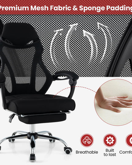 Giantex Ergonomic Desk Chair with Footrest, Mesh Office Chair with Height-Adjustable & Tilting Backrest