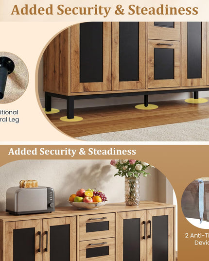 Giantex 63” Large Farmhouse Sideboard Buffet Cabinet with 3 Drawers & Storage Shelves
