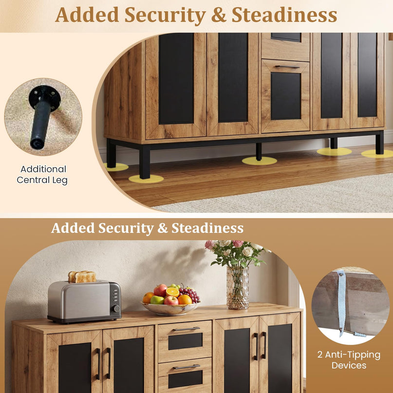 Giantex Buffet de style rustique de 160 cm avec 3 tiroirs et étagères de rangement