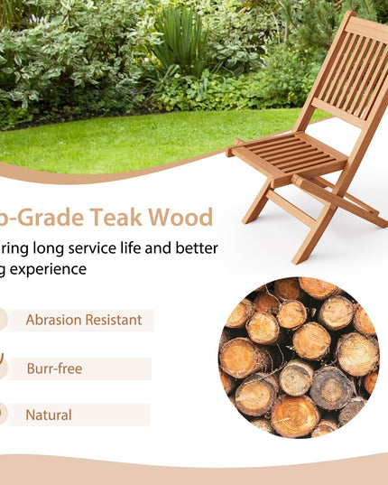 Giantex Patio Folding Chairs, Solid Teak Wood Outdoor Chairs with Slatted Seat & Back