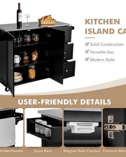 Giantex Kitchen Island with Stainless Steel Countertop, Dark Brown