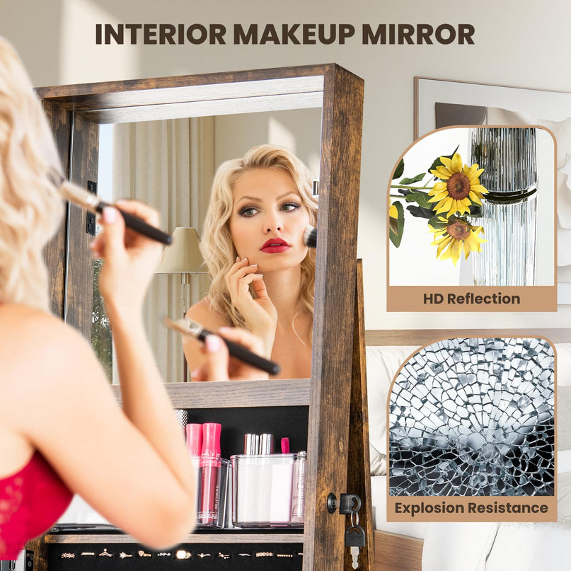 CHARMAID 360° Swivel Jewelry Armoire with Full Length Mirror
