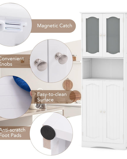 Giantex 64.5" Tall Bathroom Cabinet, Pantry Cabinet with Tempered Glass Doors, Adjustable Shelves