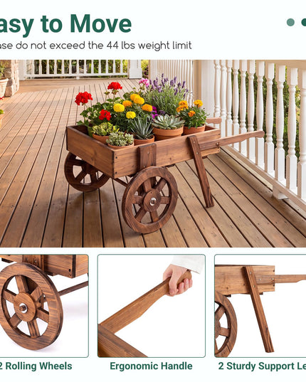 GIANTEX Wooden Wagon Planter Box with Wheels