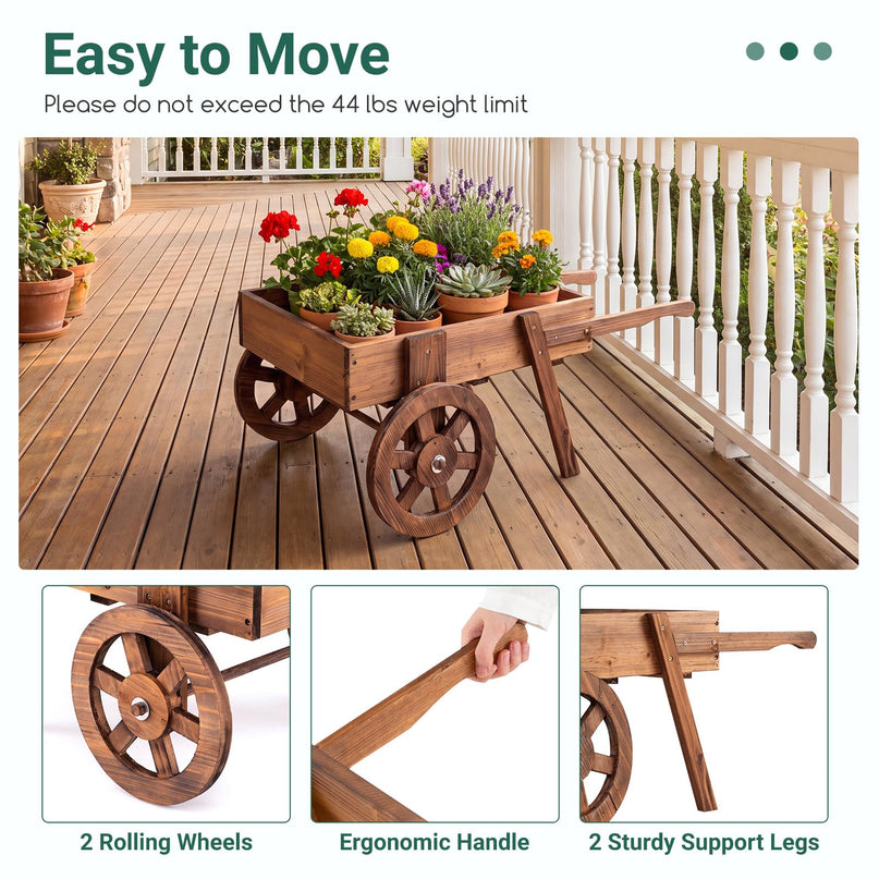 GIANTEX Wooden Wagon Planter Box with Wheels