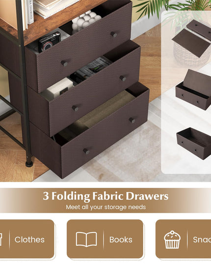 Giantex Corner Shelf with 3 Storage Drawers - 3-Tier Bookshelf with Height Adjustable Upper Shelf