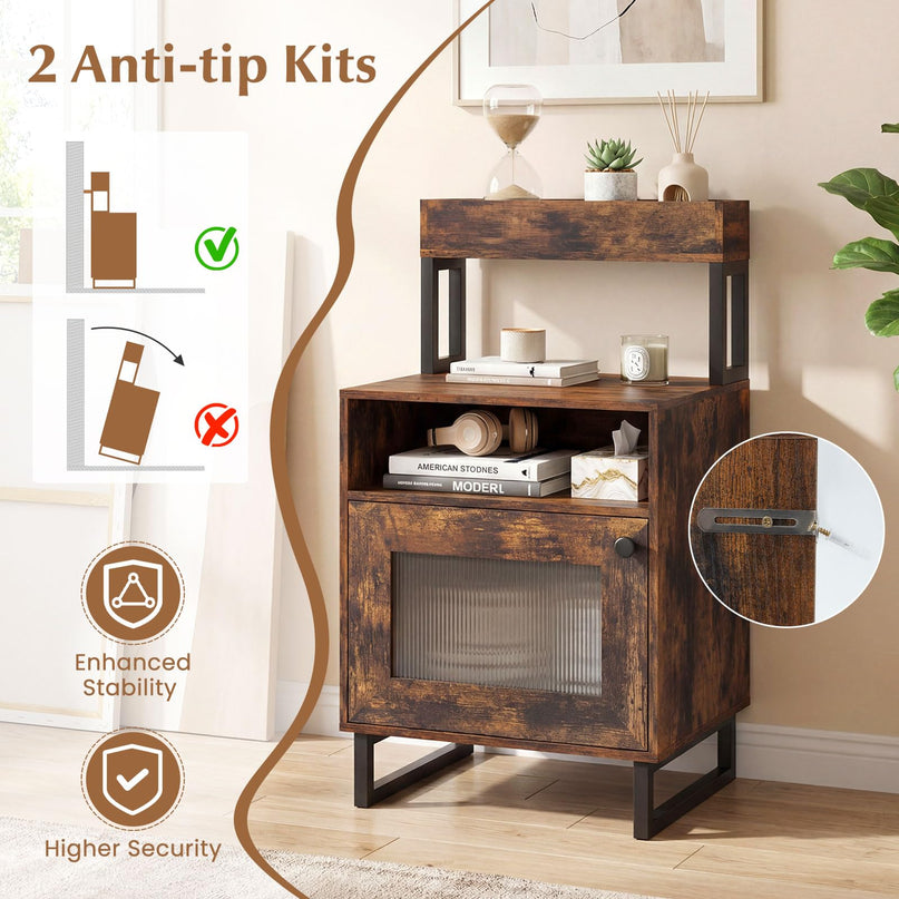 Giantex Night Stand with LED Lights | Tall Sofa Side Couch End Table w/Top Tray (1/2)
