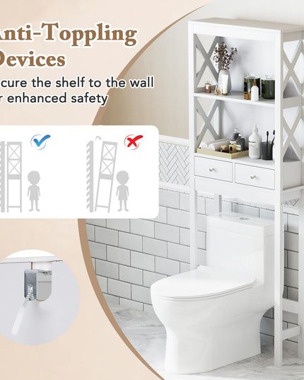Giantex Over The Toilet Storage Cabinet, 65" Tall Freestanding Bathroom Organizer with Open Shelves