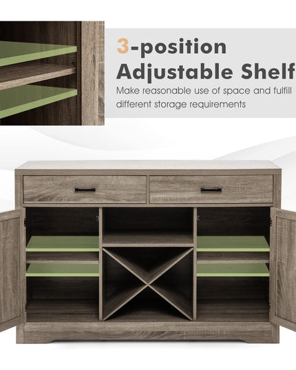 Giantex Buffet Cabinet, Farmhouse Sideboard with 2 Large Storage Drawers, Detachable Wine Rack(Gray)