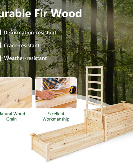 Giantex Raised Garden Bed with Trellis, Set of 2 Wood Shallow & Deep Planter Box for Climbing Plants
