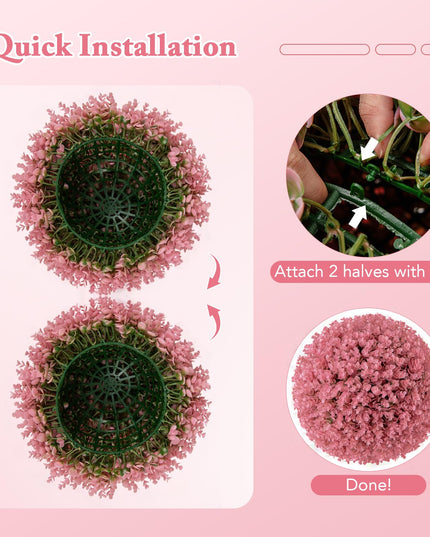 Giantex 2 PCS Artificial Plant Topiary Ball, 17.5'' Pink Faux Eucalyptus Decorative Balls for Wedding Home Decor