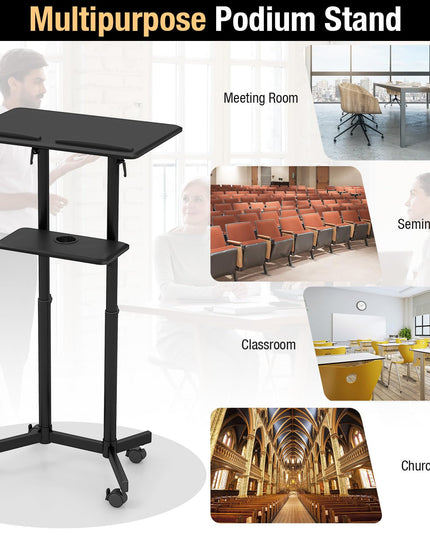 Giantex Mobile Laptop Podium, Height Adjustable Standing Desk with Storage Tray