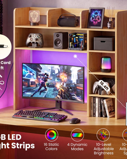 Giantex 35.5" Desktop Bookshelf with LED Lights