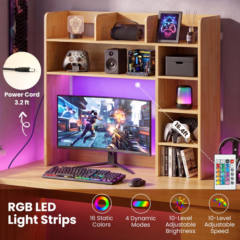 Giantex 35.5" Desktop Bookshelf with LED Lights