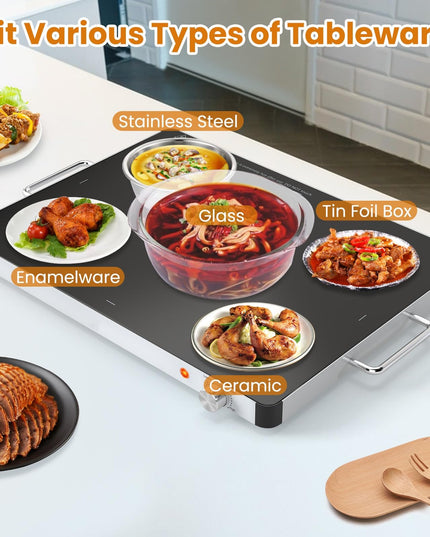 Plateau chauffant électrique Giantex 53 x 40 cm - Serveur de buffet et chauffe-plat en verre trempé