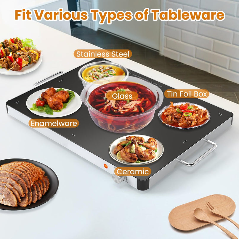 Giantex Electric Warming Tray 53 x 40 cm - Tempered Glass Buffet Server & Food Warmer