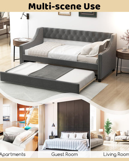 Giantex Upholstered Twin Daybed with Trundle