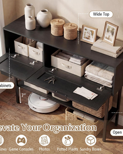 Giantex Boho Entryway Table with 2 Storage Cabinets for Entrance Hallway Foyer