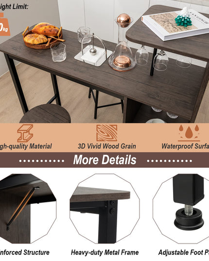 Giantex 3 Pieces Bar Table and Stools Set, Bistro Table Set with Glass Holder (Brown)