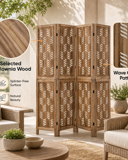 GIANTEX 4/6 Panel Folding Room Divider Wood Privacy Screen with Wave Cutout
