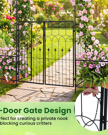 Giantex 79" W x 81" H Metal Garden Arbor with Gate and Planter