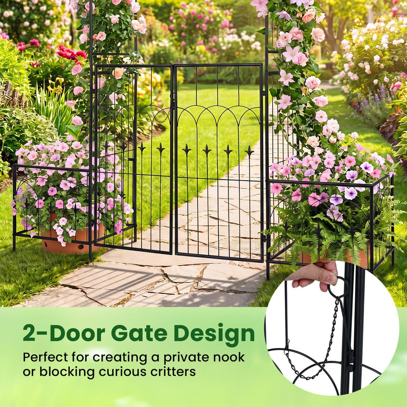 Giantex 79" W x 81" H Metal Garden Arbor with Gate and Planter