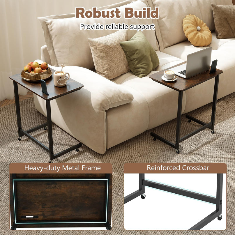 Table d'appoint en C Giantex avec roulettes et fente intégrée pour téléphone pour salon (1/2)