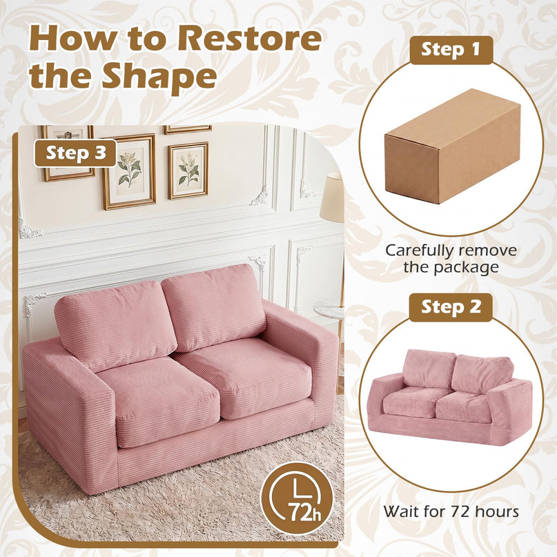 Giantex 2-Seater Floor Couch | Loveseat Foam Sofa with Removable Corduroy Cover