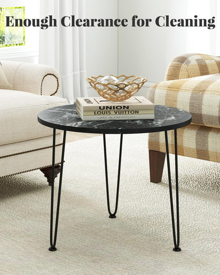 Giantex Round Coffee Table, Faux Marble Center Table with Metal Legs, Sofa Accent Side Table