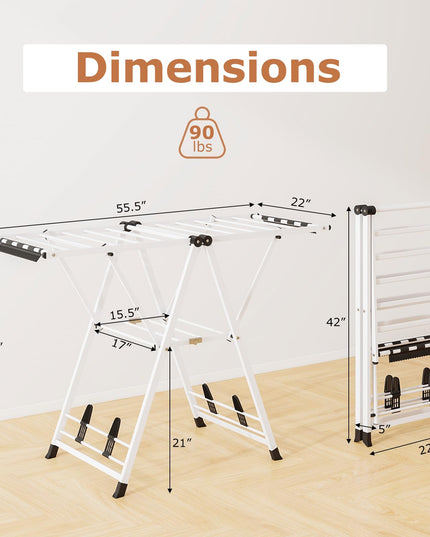 Giantex Clothes Drying Rack Foldable Metal Laundry Drying Rack（ 55.5"L x 39"-58"H）