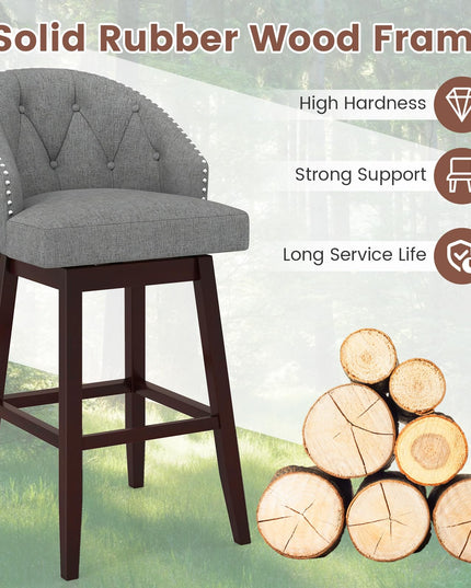 Giantex Modern Upholstered Bar Stools Set of 2/4, 31" Bar Height Swivel Kitchen Stools w/Button-Tufted Back