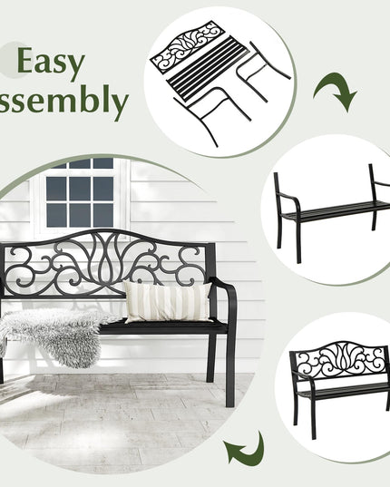 Giantex 50 Inches Outdoor Bench with Floral Pattern 2-3 People Loveseat