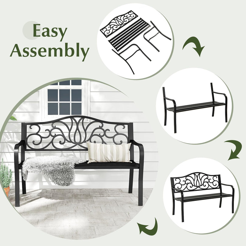 Giantex 50 Inches Outdoor Bench with Floral Pattern 2-3 People Loveseat
