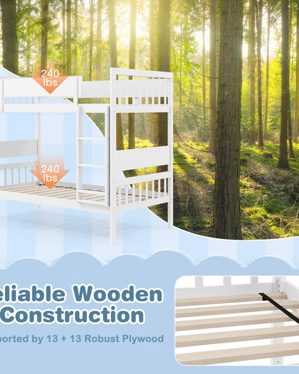 Giantex Wood Bunk Bed Twin Over Twin, Solid Wood Bunk Bed Frame with Ladder & Safety Guardrails