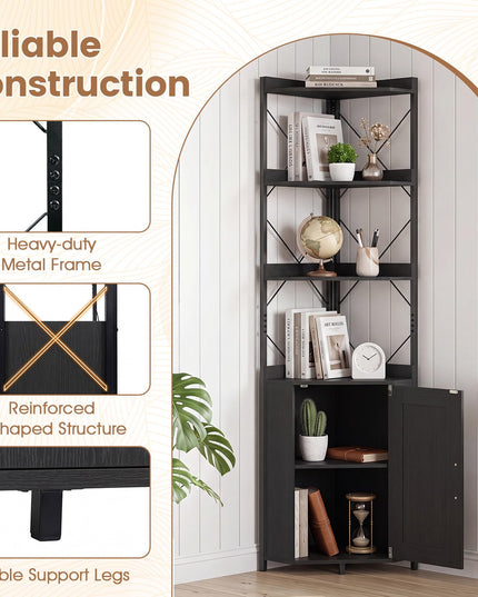 GIANTEX 6-Tier Corner Shelf 71" Tall Freestanding Bookshelf with Cabinet