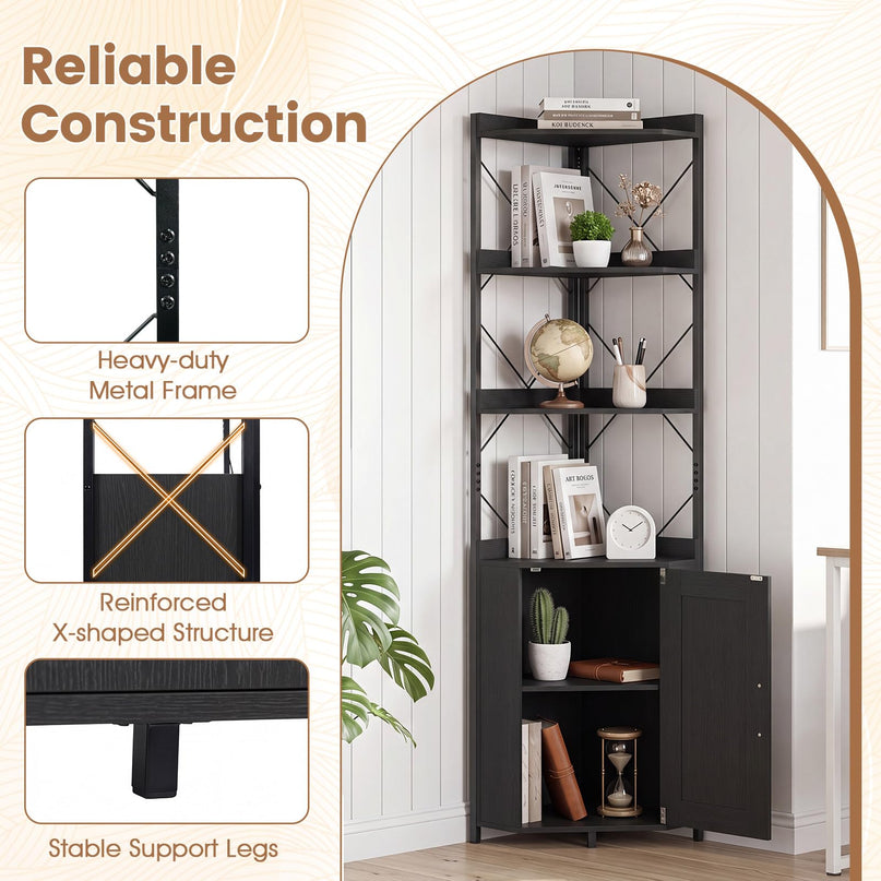 GIANTEX 6-Tier Corner Shelf 71" Tall Freestanding Bookshelf with Cabinet