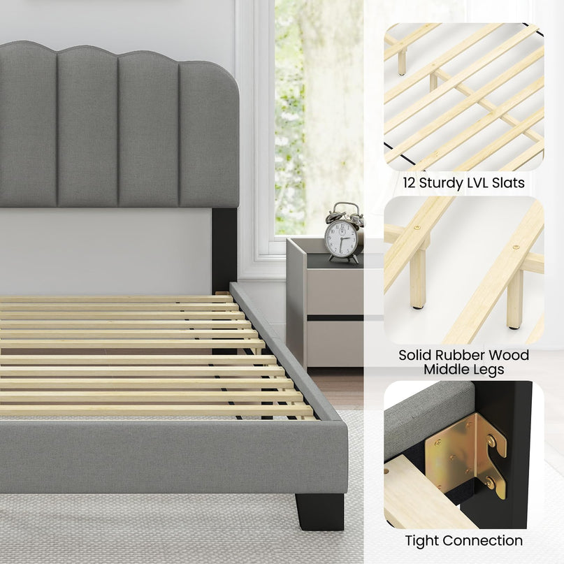 Giantex Queen Bed Frame with Adjustable Scalloped Tufted Headboard