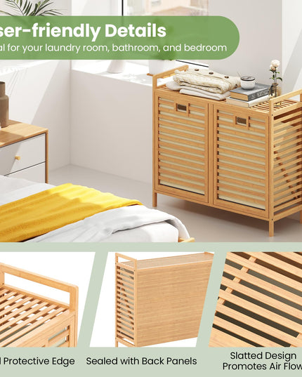 Giantex Tilt Out Laundry Hamper 20 Gal Bamboo Laundry Storage Cabinet