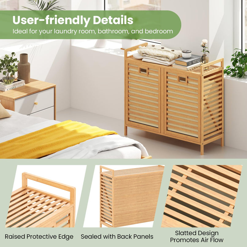 Giantex Tilt Out Laundry Hamper 20 Gal Bamboo Laundry Storage Cabinet