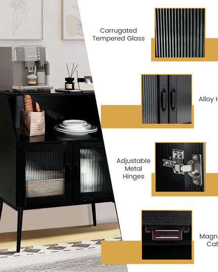 Giantex Buffet Cabinet with Storage, Farmhouse Sideboard with Open Shelves & Tempered Glass Door