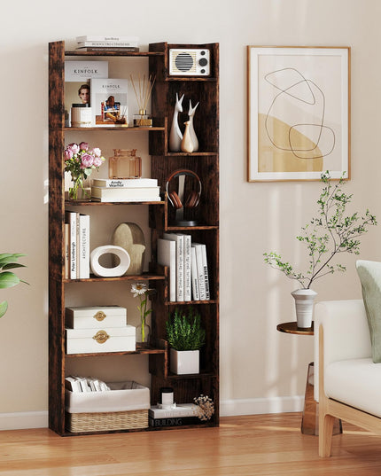 Giantex 6-Tier Bookshelf Wooden Bookcase with Staggered Shelves