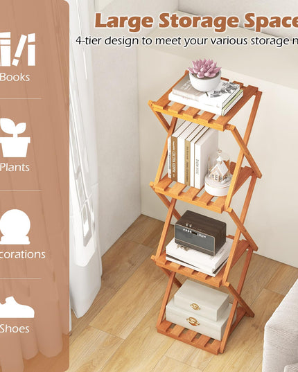 Giantex 4-Tier Foldable Plant Stand, Wooden Folding Display Rack with Sturdy X-shaped Structure