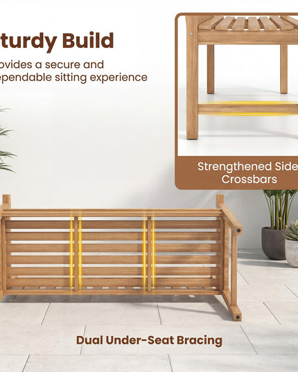 GIANTEX 51" Teak Wood Outdoor Bench with Armrests