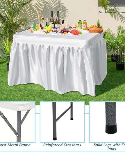 Giantex 4Ft Folding Ice Cooler Table with Drain - No Assembly Ice Bin Table with Edge and Removable Matching Skit