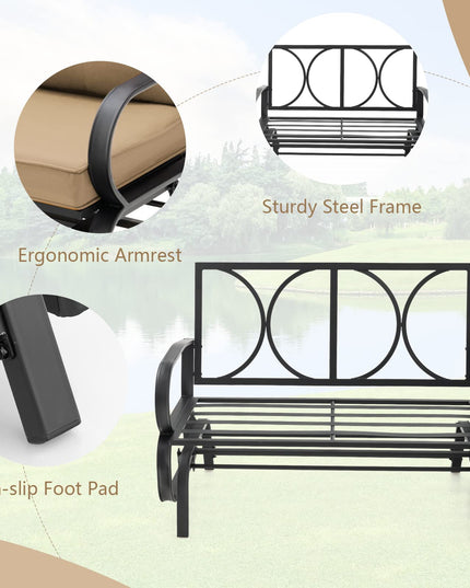 Giantex 2 Seats Glider Bench for Outside, Patio Glider Porch Loveseat w/Cushions & Powder Coated Steel Frame