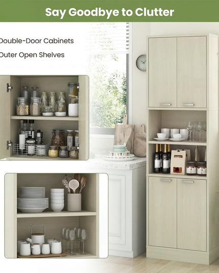 Giantex 75'' Tall Freestanding Cupboard with Doors & Shelves