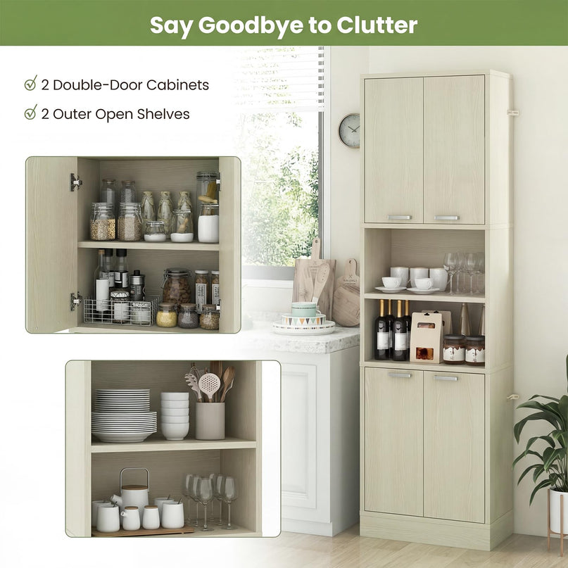 Giantex 75'' Tall Freestanding Cupboard with Doors & Shelves