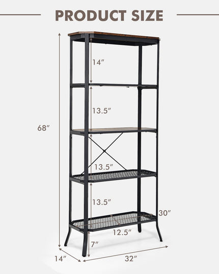 Giantex Industrial Bookshelf, 5-Tier Vintage Bookcase