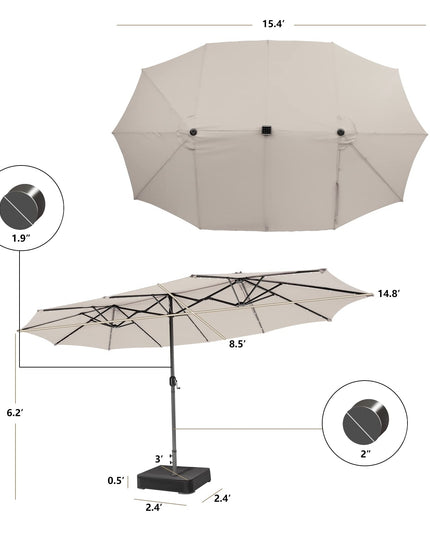 15ft Large Outdoor Umbrella Double-Sided, 48 Solar Lights, Auto-Charging Solar Panel